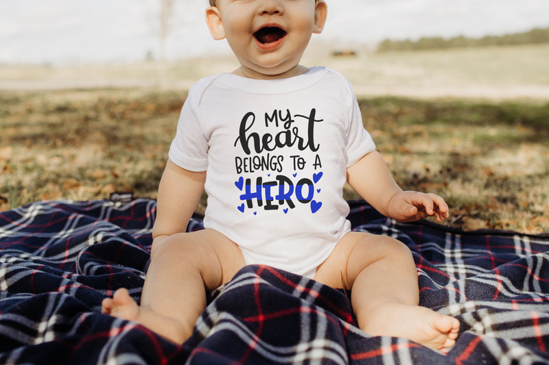 My Heart Belongs To A Hero © Infant Bodysuit (Thin Blue Line)