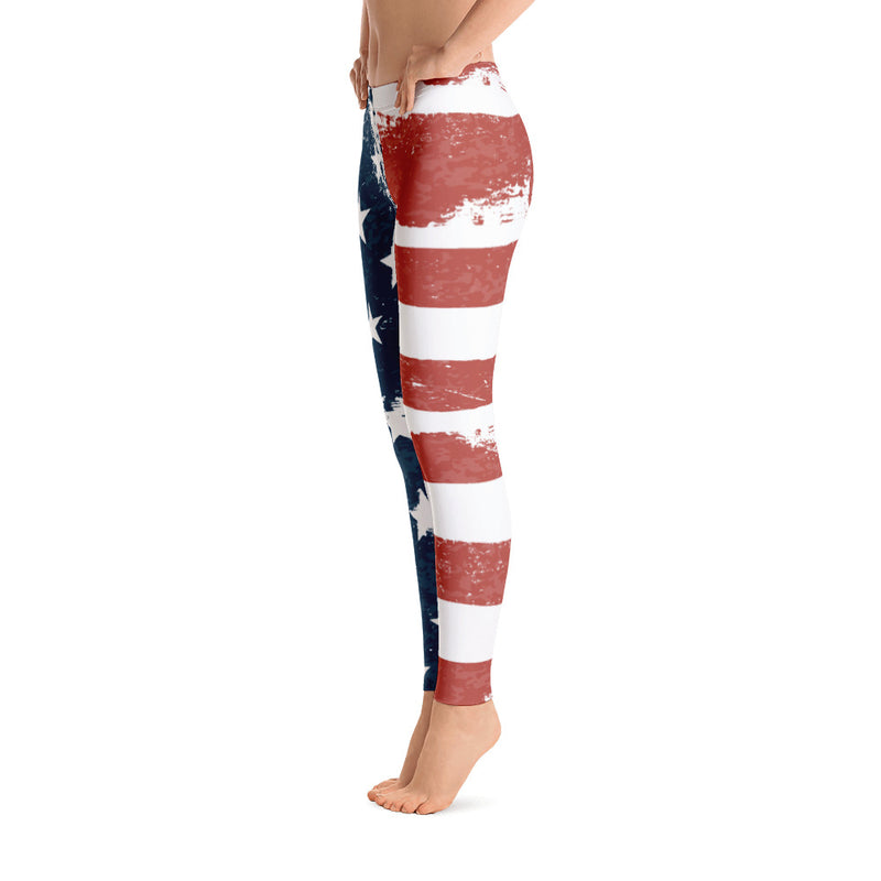 Americana Distressed Stars and Stripes Adult Printed Leggings