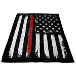 Distressed Thin Red Line Stars and Stripes Fleece Blanket