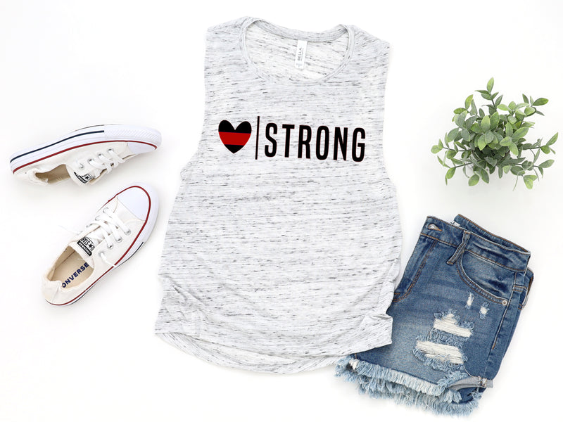 Heart Strong© (Thin Red Line) Ladies Flowy Muscle Tank