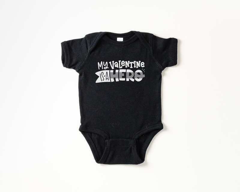 My Valentine Is A Hero © Infant Bodysuit (Thin Silver Line)