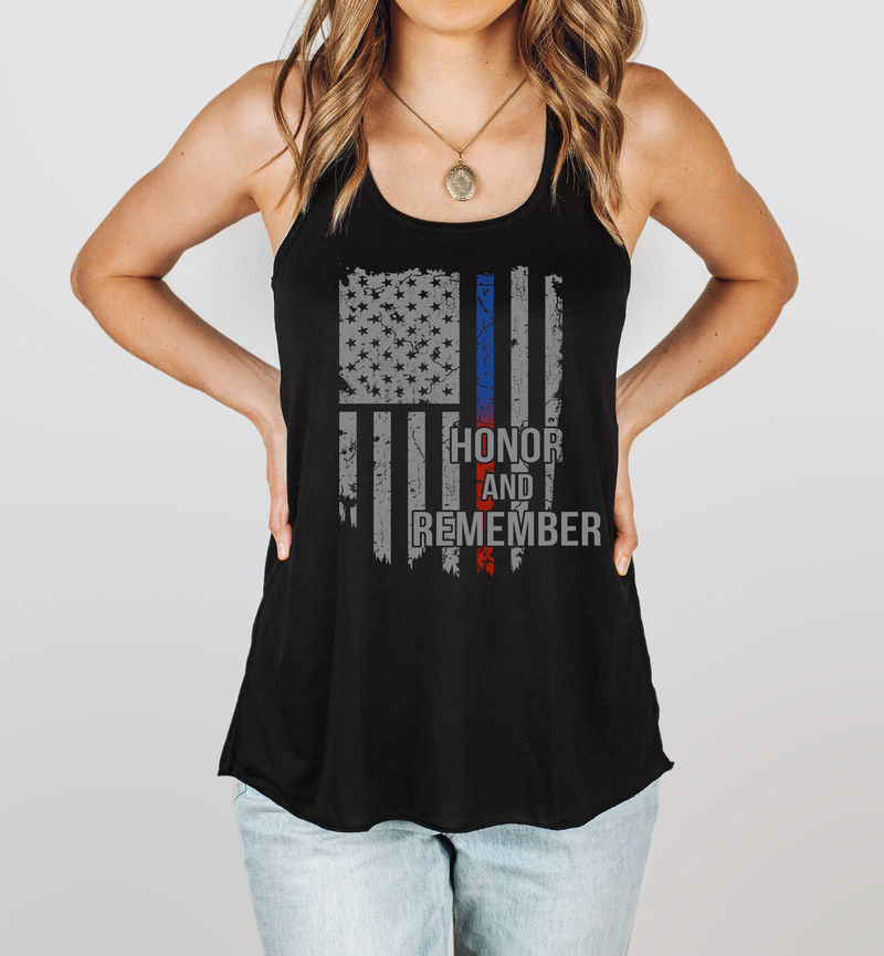Honor and Remember © Flowy Racerback Tank (Thin Blue / Red Line Duo)